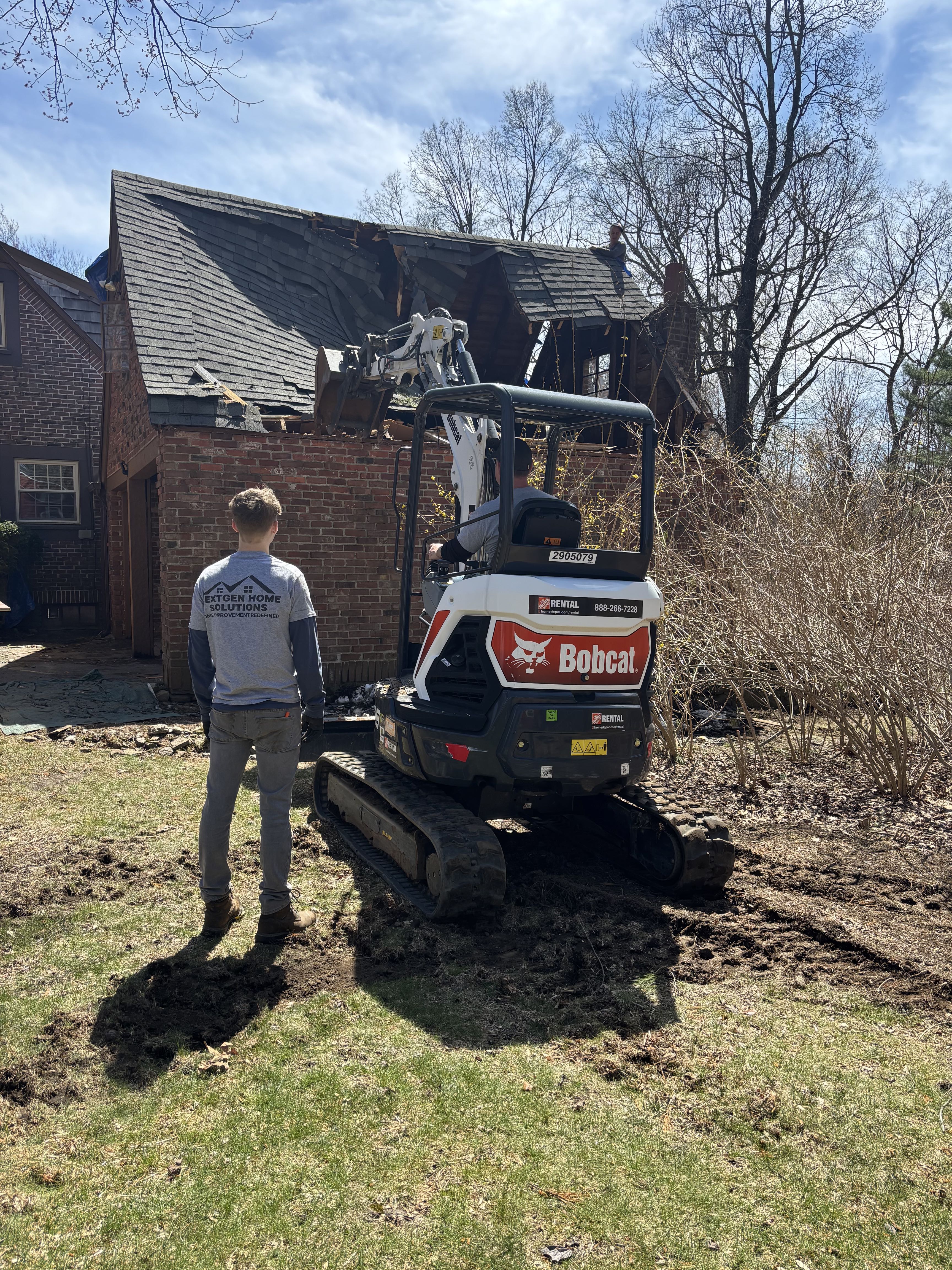 Tree damage removal with excavator, Holden MA